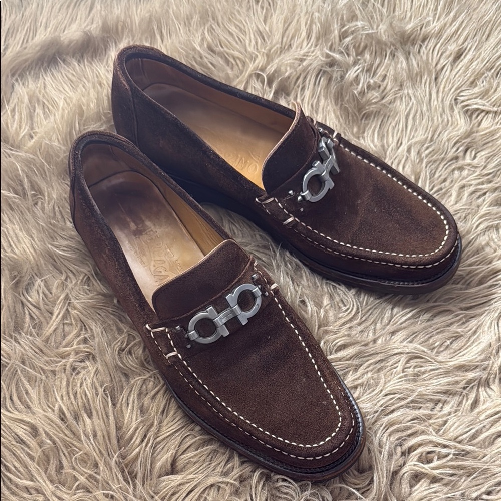 Salvatore Ferragamo Men's Brown Suede Loafers size 8